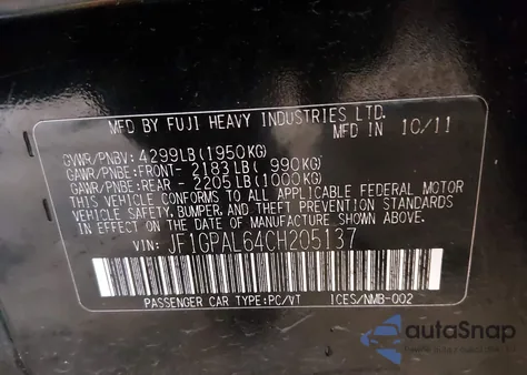 2012 Subaru Impreza 2.0I Sport Premium z USA, uszkodzony, nr VIN JF1GPAL64CH205137